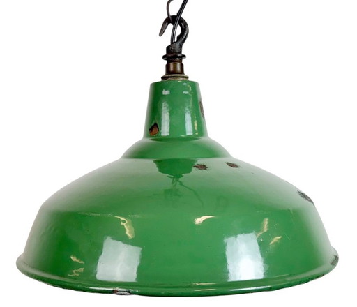 Industrial British Green Enamel Factory Pendant Lamp, 1960s
