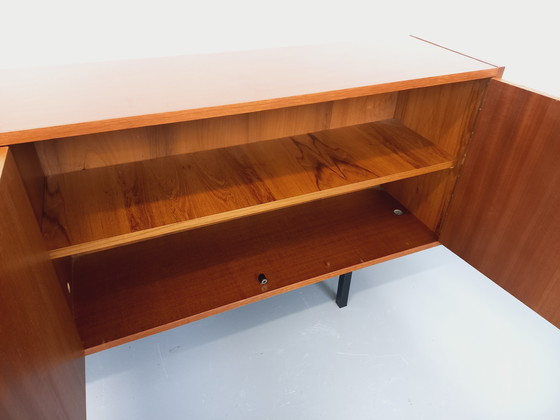 Image 1 of Enfilade meuble de rangement vintage style scandinave moderniste en teck et métal noir des années 60