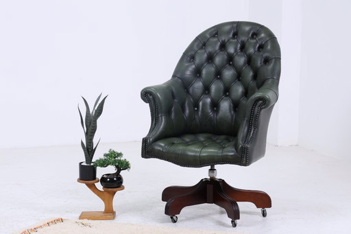Captain Chair Sessel mit Rollen | Vintage Leder Chesterfield Sessel Antik Grün #06-47 
