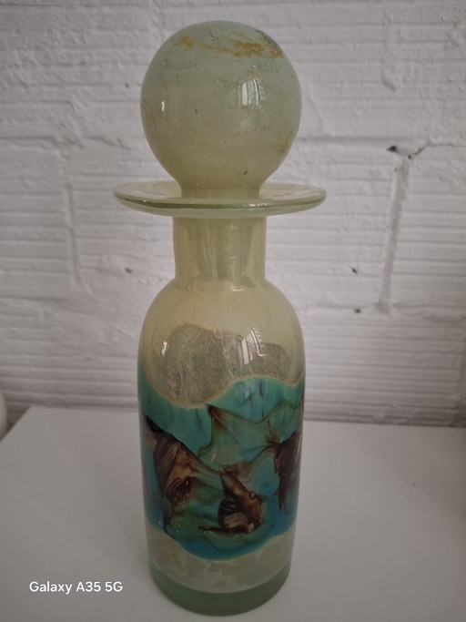 Vintage Mdina Glass Decanter / Bottle with Large Ball Stopper, Malta 1970s – glazen karaffen