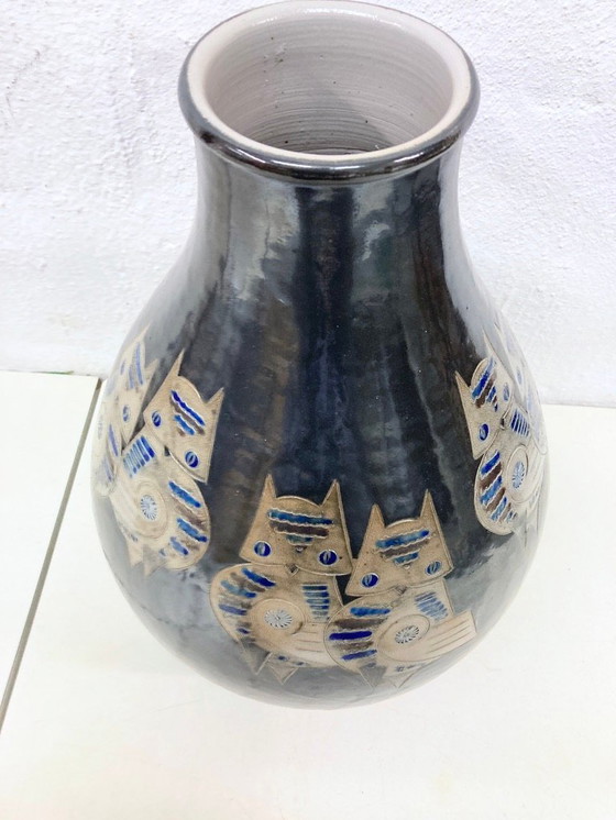 Image 1 of Large floor vase pottery Mühlendyck 1990 owl decoration