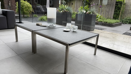 Image 1 of 2x tavolini da caffè M2 in acciaio inox con piano in pietra