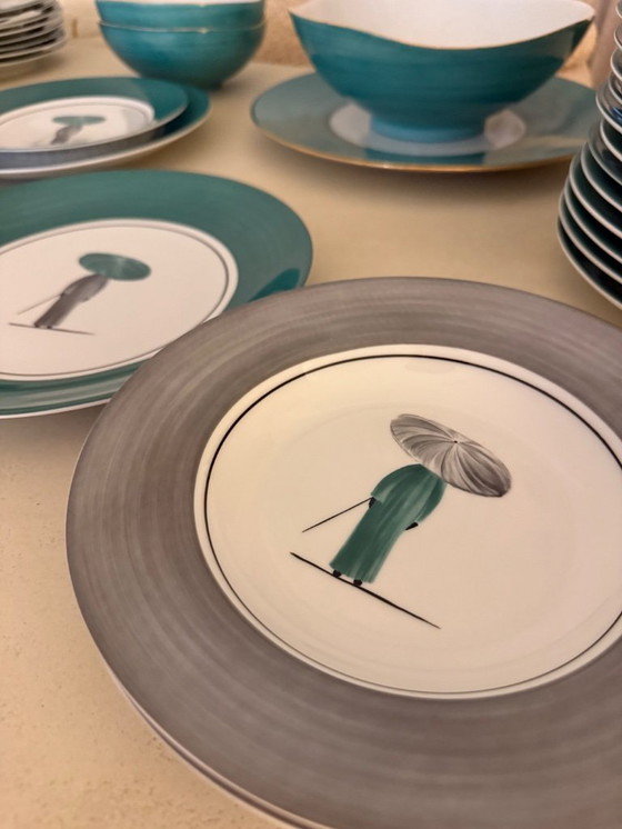 Image 1 of Molecot green and grey dinnerware – large set (41 pieces) The complete lot has a very high original value (≈ €5,400) Dinnerware