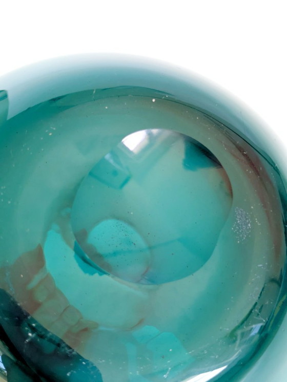 Image 1 of Midcentury Karl Friedrich Glas Mouth-Blown Teal Glass Vase, Votive Holder, 1960s German Art Glass