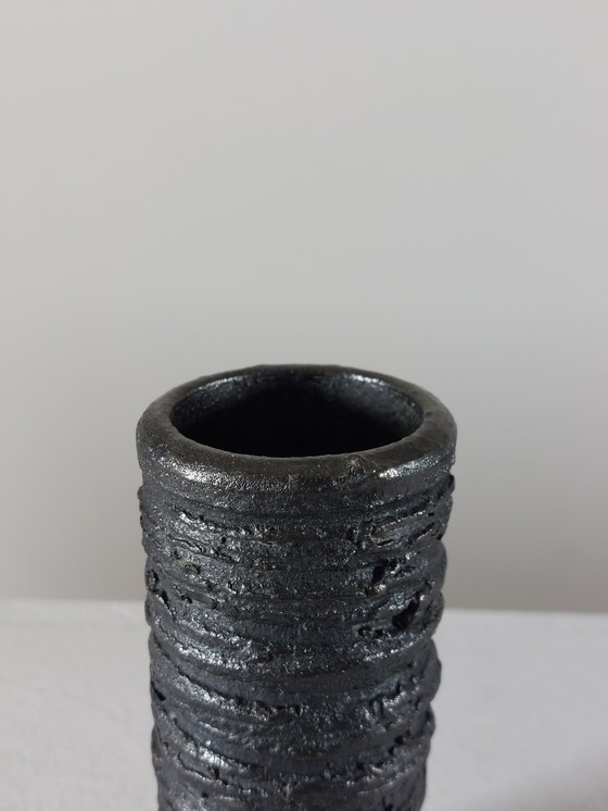 Image 1 of Small vintage mid-century brutalist vase with oxide glaze