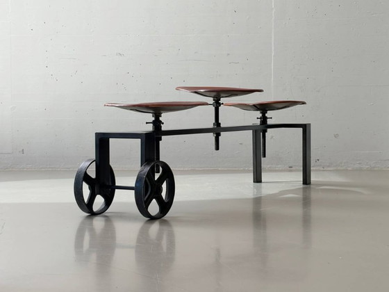 Image 1 of ndustrielle Sitzbank von KARE Design mit verstellbaren Ledersitzen, 2000er Jahre