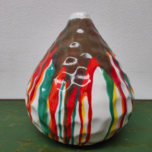 Vaso vintage di metà secolo, vaso per fiori. Ceramica smaltata.