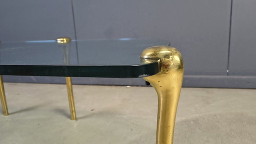 Salontafel van messing en glas, jaren 70.