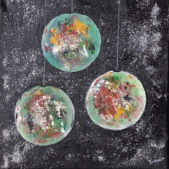 Quadri astratti natalizi a 3 pannelli con glitter, Dipinti e disegni, Tela, Bianco, Abstract (foto 4 di 5)