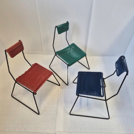 SET OF 3 VINTAGE 1950S METAL & PLASTIC SCOUBIDOU CHAIRS 50S ROCKABILLY