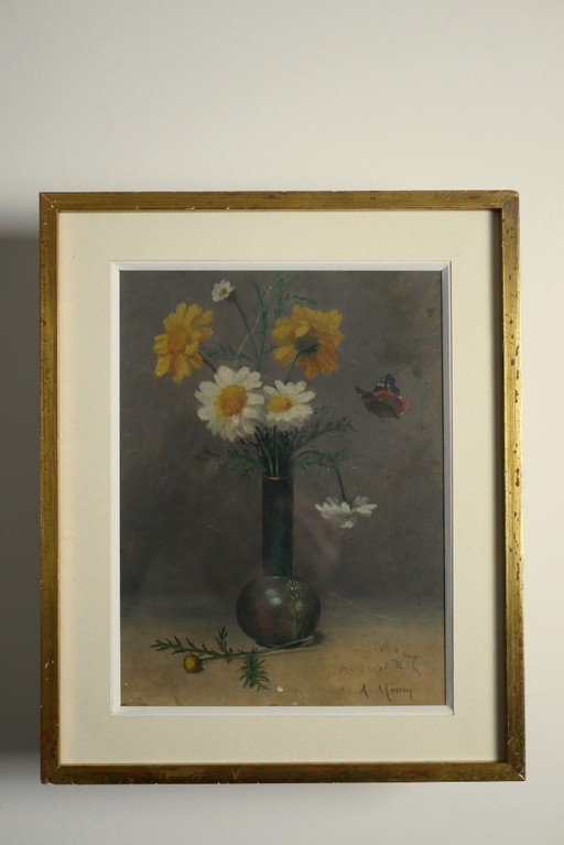 El ramo con la mariposa - Cuadro firmado por A. Moreau