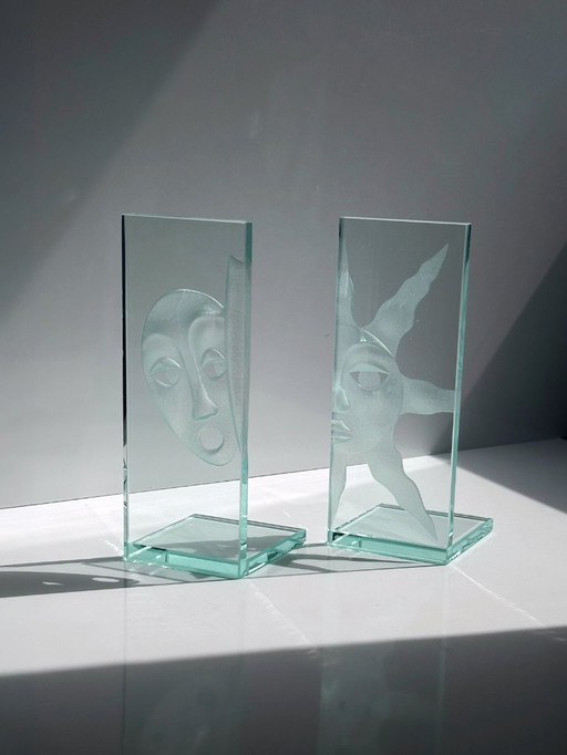 Fermalibri in vetro vintage sole luna anni '90 stile Whimsygoth