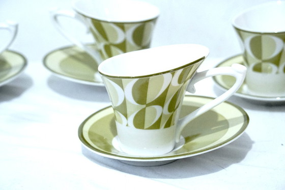 Image 1 of Vintage espressoset in ruimtetijdstijl – schuine kopjes en schotels – 4 paar