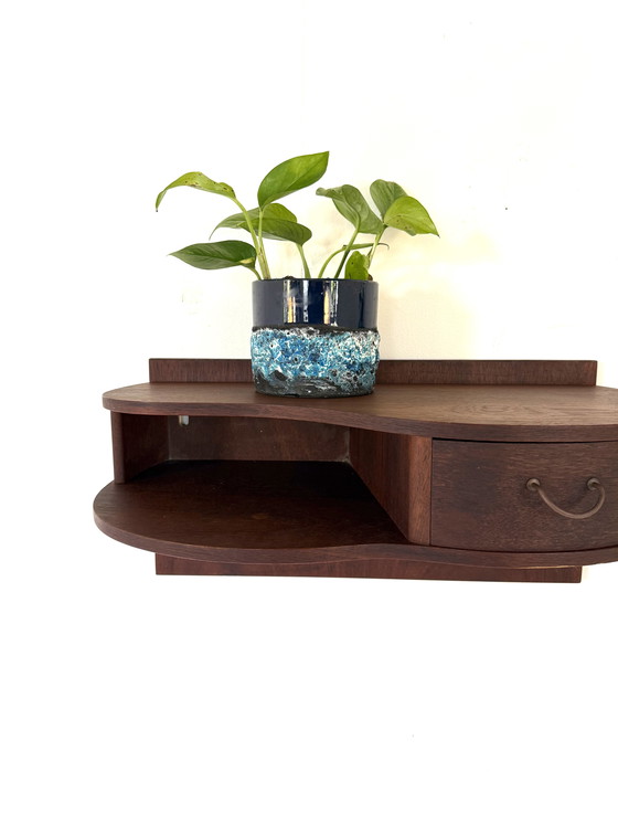 Image 1 of 2x vintage teak floating Danish bedside tables ‘60s