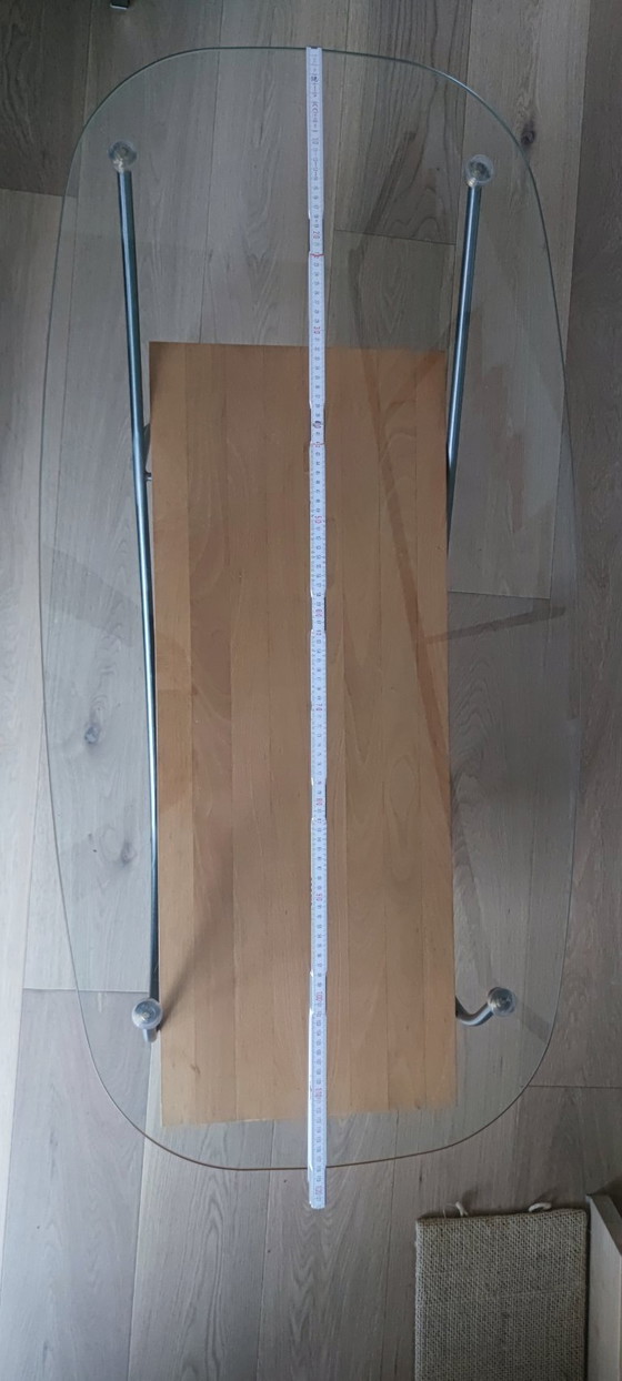 Image 1 of Vintage mid-century coffee table with heavy glass top and chrome frame (1960s)