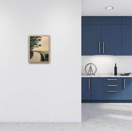 Image 1 of Tinta verde oliva sobre papel natural, 40x30cm