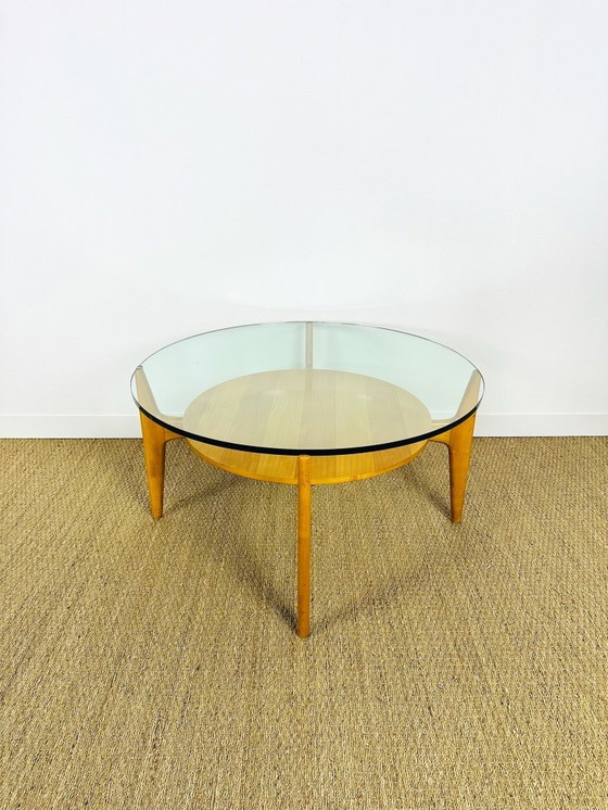 Image 1 of Vintage ronde salontafel van beukenhout en glas, 1960