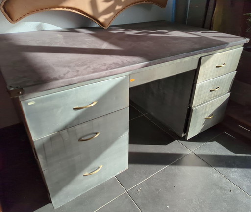 Scrivania in alluminio Timothy Oulton - Pelle marrone