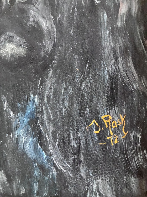 Vintage original dog portrait oil painting, signed animal art – Paintings & Drawings, Wood, Canvas (photo 14 of 20)