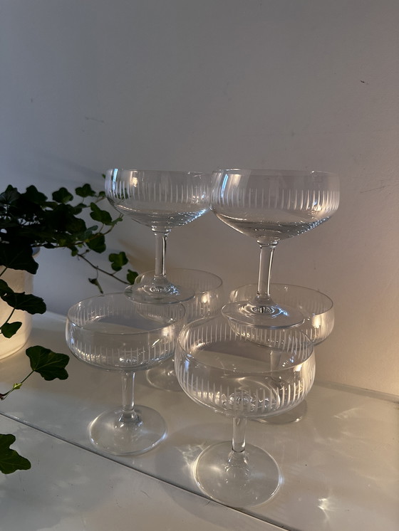 Image 1 of Set Of 6 Vintage Crystal Coupe Champagne Glasses