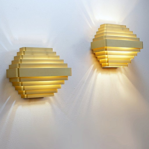 Paar vergoldete Aluminium-Wandleuchten von Jules Wabbes - 2 Paare verfügbar (2)