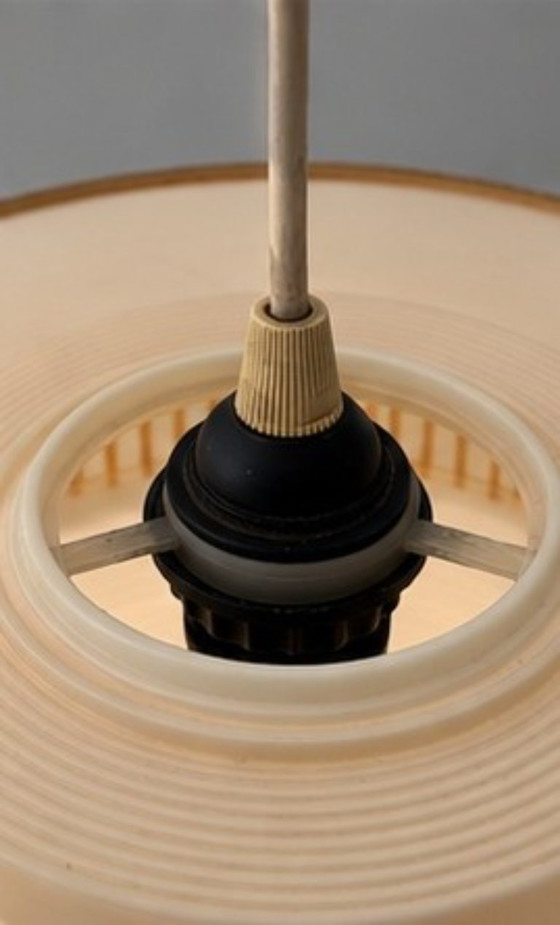 Suspension Philips vintage milieu du siècle avec abat-jour en fibres naturelles tissées – Plastic, Textile (photo 8 of 15)