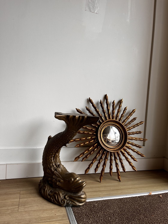 Image 1 of Brass Koi Fish Dolphin Side Table Stool Mid Century