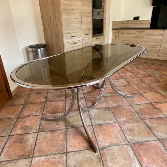 Image 1 of Roche Bobois oval table. 1970. Chromed steel. 188x90.