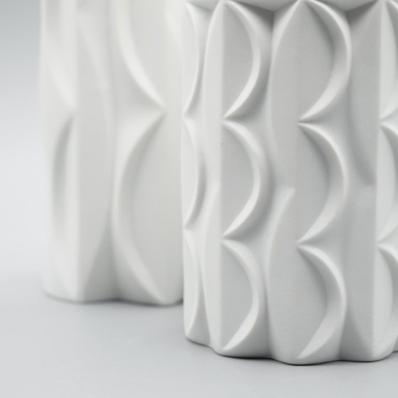 Image 1 of Retro Scherzer Werner Uhl Design Bisque Porcelain Bottle Vase Op-Art Relief DUO