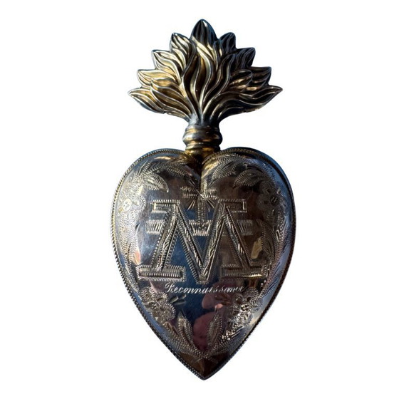 Image 1 of 19th-century French Ex-Voto Heart - Silver & Gilt - "Reconnaissance" - Lourdes - ca. 1850-.