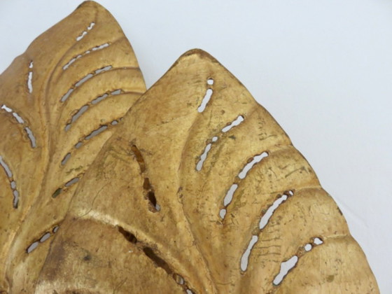 Image 1 of Grande applique "feuille" Gold Leaf, en métal doré, années 70, Jansen