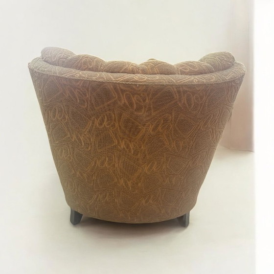 Image 1 of Art Deco Bugholzsessel - ca. 1940er Jahre deutscher Cocktailsessel mit Bugholzarmlehnen und grünem Brokatbezug.