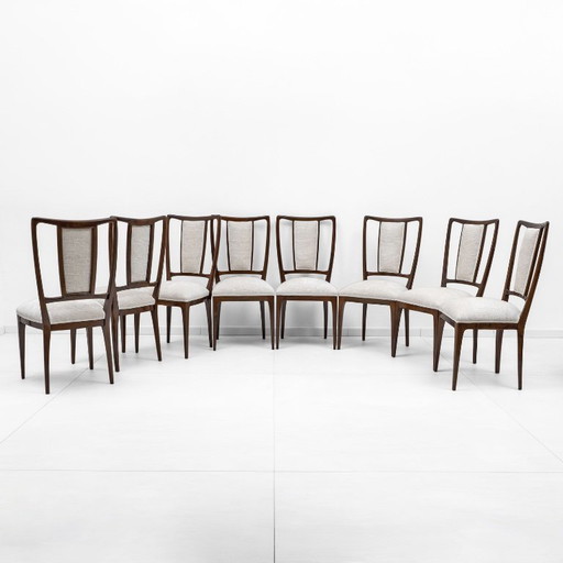 Set of 8 Osvaldo Borsani Mid-Century Modern Italian Bouclè Dining Chairs, 50s