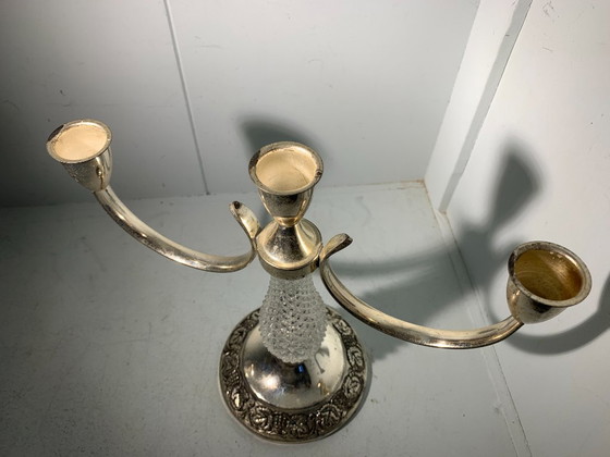 Image 1 of Candlestick - silver-plated - glass column - green felt base