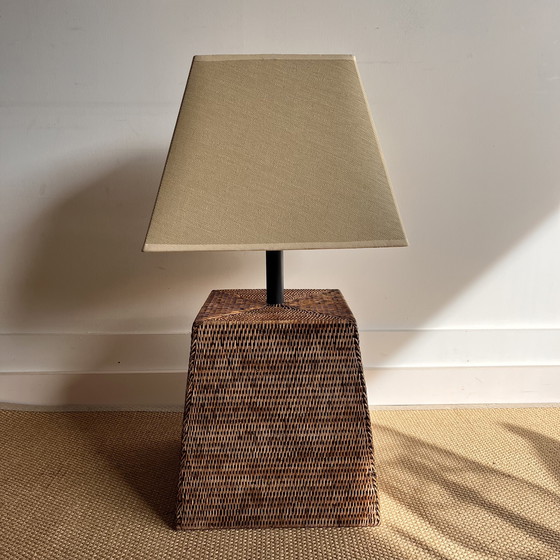 Image 1 of Xxl Square Rattan Bamboo Lamp Vintage