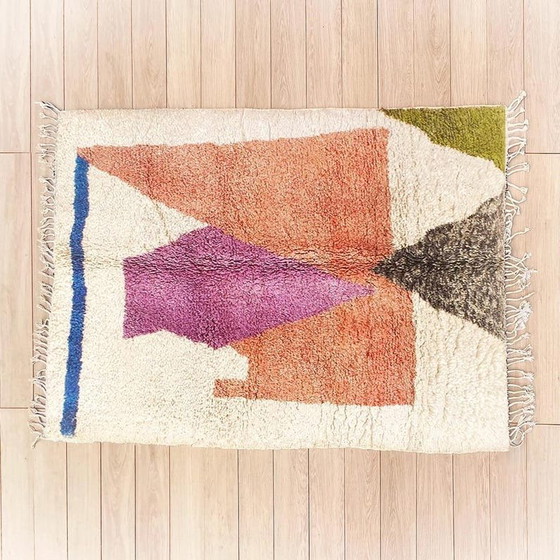 Image 1 of Tapis berbère beni ourain marocain tissu main à motifs colorés 250/150 cm