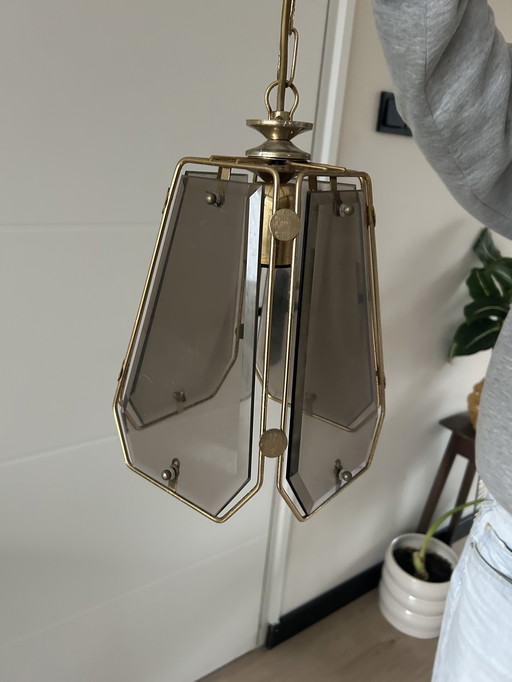 Vintage hanglamp messing rookgas
