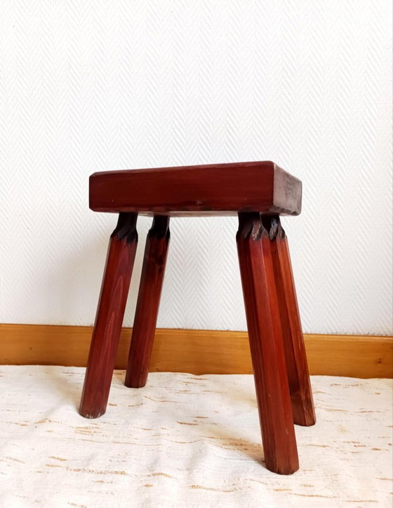Image 1 of Vintage wooden brutalist farmhouse stool