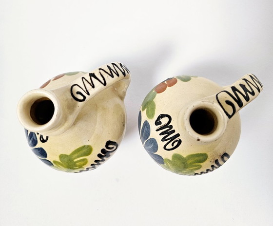 Image 1 of Hungarian Folk Art Pottery | 2 Pcs Set Vintage Traditional HandPainted Floral Ceramic Jugs Pitchers Vases