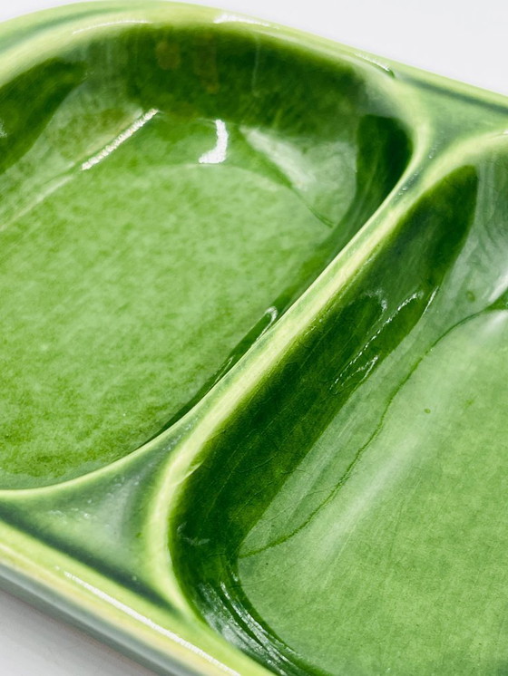 Image 1 of Piatto da antipasto vintage in ceramica verde degli anni '70