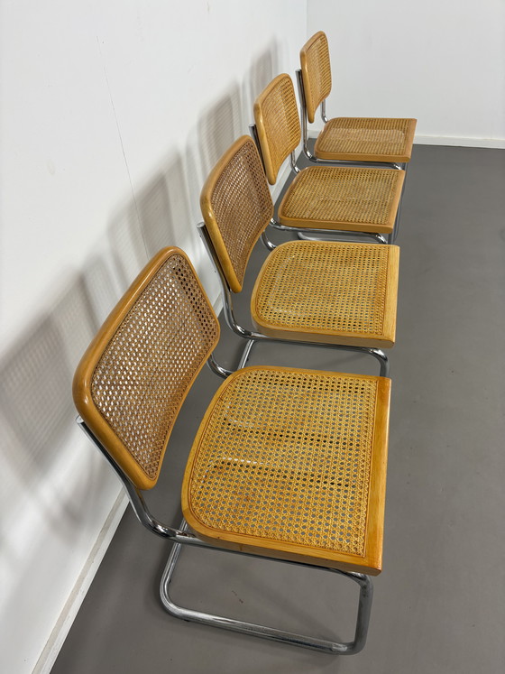 Image 1 of 4 sillas Cesca de madera de haya con correas, estilo Marcel Breuer