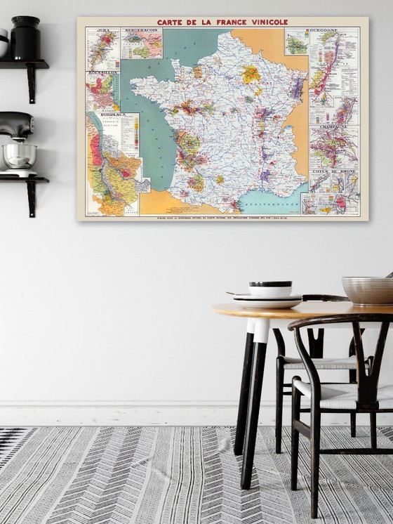 Image 1 of Vins de France 1949 - Vintage kaart van de wijngebieden - (84,1 x 118,9 cm)