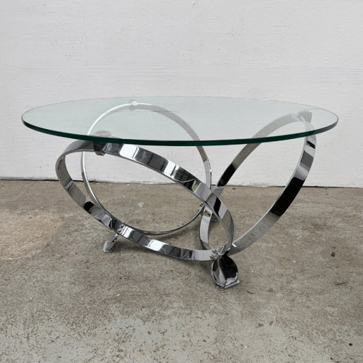 Round coffee table in chrome and glass by Knut Hesterberg for Ronald Schmitt | Space Age