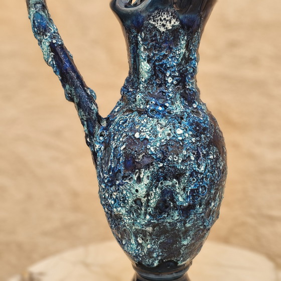 Image 1 of Large vintage vase in deep blue lava glaze - 38 cm, handmade