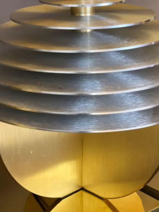 Italian Space Age Banci Firenze Saturno Model Brushed Stainless Heavy Large Lamp – Table lamps, Metal, Textile (photo 3 of 6)
