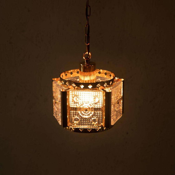 Image 1 of Vintage hanglamp messing & ijsglas, Vitrika glass pendant