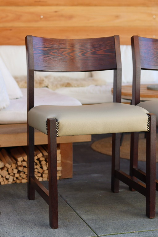 4 Dutch Design chairs | wengé wood | Skai leather 