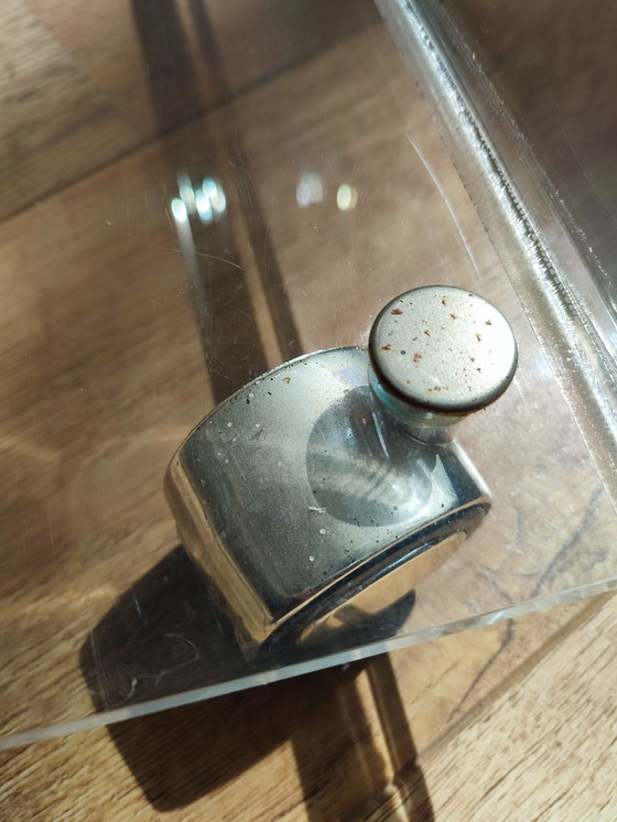 Image 1 of Carrello del tavolo dei mobili TV in plexiglass acrilico con piano in vetro su ruote