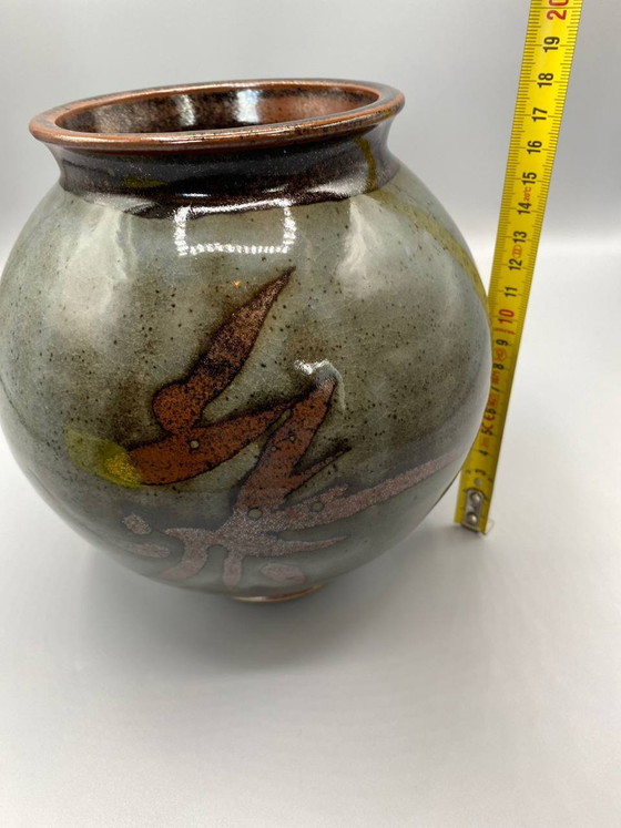 Studio Stoneware Ball Vase – Stylized Botanical Decor – Signed Ceramic – France & Daverkosen, Crockery (photo 5 of 6)