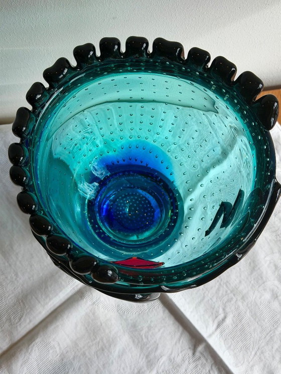 Image 1 of Grand vase original en verre de Murano – Motif visage de Picasso – Sculpture en verre d'art massif